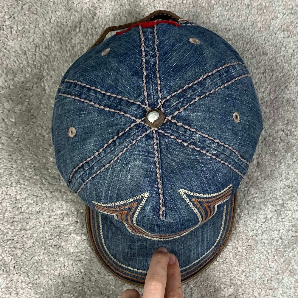 Vintage True Religion Horseshoe Denim Baseball Cap Blue Distressed Hat - Picture 8 of 14